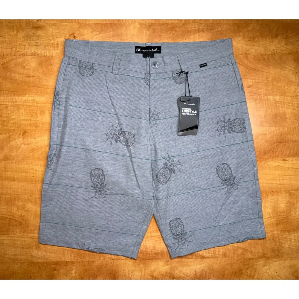 TravisMathew Mens Grey Pineapple Print Golf Shorts Stretch Size 34 New